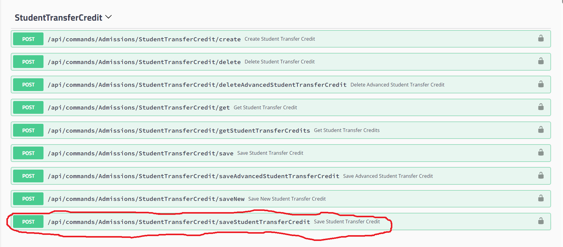 Operations for Student entity