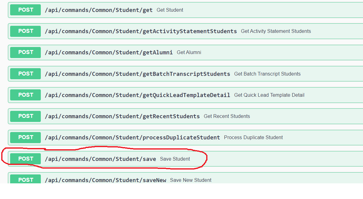 Operations for Student entity