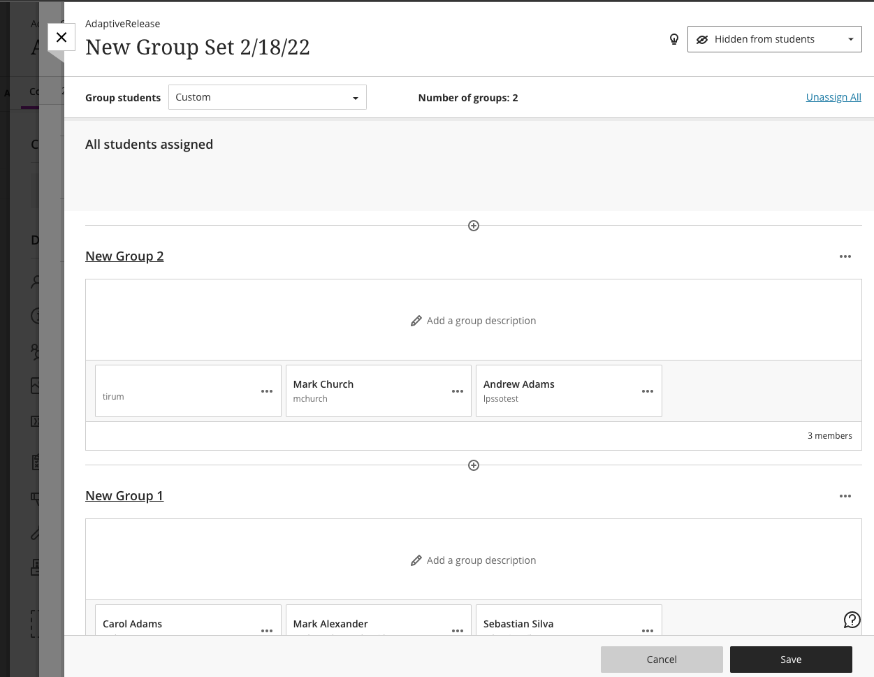 How groups look withing a group set